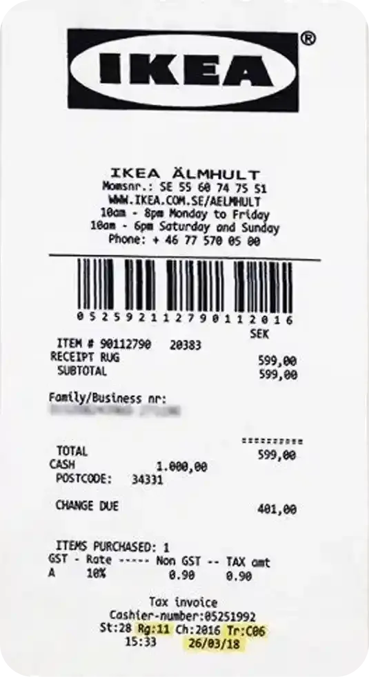 Ikea receipt